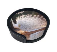 Beautiful White Peacock Printed Coaster Set - 6-Piece Set - Waterproof and Scalding-Resistant, Suitable for Home and Office Use