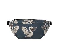 Beautiful White Swan Print Fashionable Waist Bag for Women & Men - Sling Bag with Zipper Pockets, Large Capacity