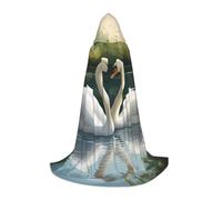 Beautiful White Swans On The Lake Print Adults Unisex Hooded Cloak Variety Robe For Halloween Cosplay Christmas Carnival, Black, Medium