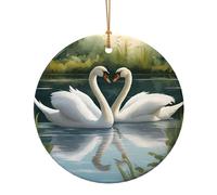 Beautiful White Swans On The Lake Print Ceramic Round Pendant For Travel Ornaments For Home Decor Christmas Ornament