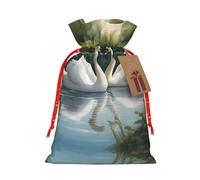 Beautiful White Swans on The Lake print Christmas Packing Bag Linen Bags with Drawstring Wedding Present Bag