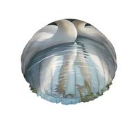 Beautiful White Swans On The Lake Print Double Layer Shower Cap Reusable Lightweight And Soft Bath Hair Cap For Women