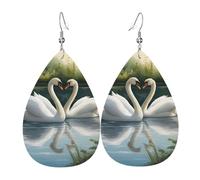 Beautiful White Swans On The Lake Print Double-Sided Drop Earrings, Accessories,Dangle Earrings For Women All Occasions