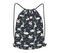 Beautiful White Swans On The Lake Print Drawstring Backpack Bag, Easy Drawstring Backpack, Gym Sports Travel Yoga Dance Bag, Black, M, Rucksack Backpacks