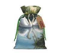 Beautiful White Swans On The Lake Print Drawstring Pouch For Gifts,Reusable Adorable Gift Bags,Perfect For Jewelry And More