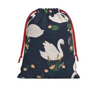 Beautiful White Swans on The Lake Print Drawstring Present Bag Wrapping Reusable Bag Present Wrap Bags for Christmas