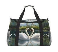 Beautiful White Swans on The Lake Print Everyday Use Travel Duffle Bag Large Capacity Travel Bag Stylish Functional Bag, Black, One Size
