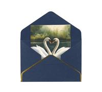 Beautiful White Swans On The Lake Print Greeting Card Paper, Half Fold To Cards For Birthday, Wedding, Party.