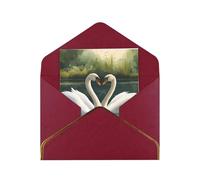 Beautiful White Swans On The Lake Print Greeting Card Paper, Half Fold To Cards For Birthday, Wedding, Party.