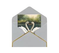 Beautiful White Swans On The Lake Print Greeting Card Paper, Half Fold To Cards For Birthday, Wedding, Party.