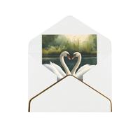 Beautiful White Swans On The Lake Print Greeting Card Paper, Half Fold To Cards For Birthday, Wedding, Party.