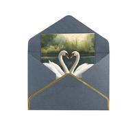 Beautiful White Swans On The Lake Print Greeting Card Paper, Half Fold To Cards For Birthday, Wedding, Party.