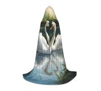 Beautiful White Swans On The Lake Print Halloween Costume,Medieval Cape With Comfortable Hood,For Cosplay,Parties And More