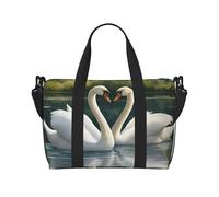Beautiful White Swans on The Lake print Handbag Oxford shoulder bag casual shoulder bag weekend bag large capacity storage bag, Black, One Size