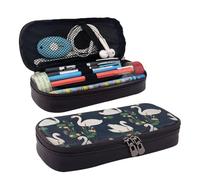 Beautiful White Swans On The Lake Print Leather Cosmetic Bag, Leather Flap Case, Spacious Coin Purse, Storage Bag, Black, One Size