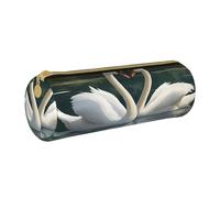 Beautiful White Swans on The Lake Print Leather Pencil Case Zipper Pencil Pouch Leather for Adults Office Travel and Makeup