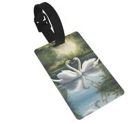 Beautiful White Swans On The Lake Print Luggage Tags with Detachable Wristband, Travel Bag Tags, Easy to Identify