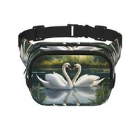 Beautiful White Swans on The Lake Print Men and Women Square Double Layer Waist Bag Workout Crossbody Travel Waist Bag, Black, One Size