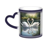 Beautiful White Swans On The Lake Print Mystical Color Changing Mug, Black to White Thermal Mug for Coffee Tea Home Office