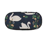 Beautiful White Swans on The Lake Print Pencil Case Spacious Pen Pouch Zipper High Capacity Makeup Tools Office Supplies, Black, One Size, Cute
