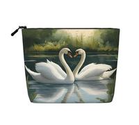 Beautiful White Swans on The Lake Print Portable and Durable Makeup Bag with Zip Closure Made from Imitation Hemp Fabric