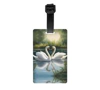 Beautiful White Swans on The Lake Print PVC Luggage Tag Versatile ID Holder for Strollers and Bags Practical Travel Accessory Multi-Use