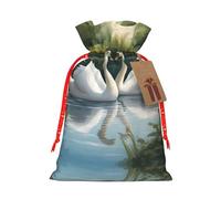 Beautiful White Swans On The Lake Print Reusable Drawstring Pouch,Perfect For Birthdays,Anniversaries,And Parties