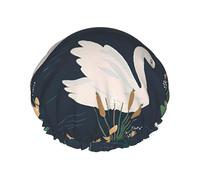 Beautiful White Swans on The Lake print Shower Cap for Women Double Layer Elastic Bath Cap for Home Spa Hotel and Hair Salon