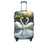 Beautiful White Swans on The Lake Print Suitcase Covers Personalized Luggage Protector Elastic Washable Travel Gear Cover, Black, L
