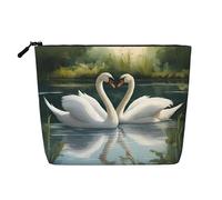 Beautiful White Swans on The Lake Print Toiletry Pouch for Women Single-layer Makeup Bag Travel Essentials Cosmetic Zippered, Black, One Size