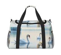 Beautiful White Swans on The Lake Print Travel Duffel Bag for Men & Women, Foldable Travel Bags and Spacious Weekender Tote Bag for Storage Toiletry Luggage Personal Item, Black, L