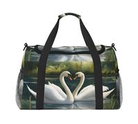 Beautiful White Swans On The Lake Print Travel Foldable Waterproof Lightweight Carry On Luggage Bag with Shoulder Strap