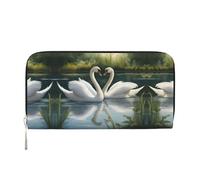 Beautiful White Swans on The Lake Print Women Wallet Trendy Travel-Friendly 7.9X3.9in Casual Clutch Purse Gift for Ladies, Black, One Size, Art