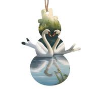 Beautiful White Swans On The Lake Print Wooden Christmas Ornaments Hanging Xmas Tree Home Party Fireplace Decorations
