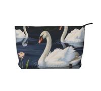 Beautiful White Swans on The Lake Printed Makeup Bag Corduroy Travel Cosmetic Bags Cosmetic Case Toiletry Bag Organizer for Women Mom Girls