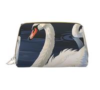 Beautiful White Swans on The Lake Printed Makeup Bag for Women Portable Leather Make up Bag Travel Zipper Cosmetic Bags Organizer