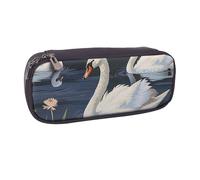 Beautiful White Swans on The Lake Printed Pu Leather Pencil Case Box Flip Pen Bag and Makeup Cosmetic Holder for Girls Boys School Students
