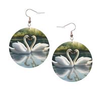 Beautiful White Swans On The Lake Printed Round Earrings For Women, 1 Pair Lightweight Leather Pierced Earrings Set Trendy Jewelry Gifts For Women Girls