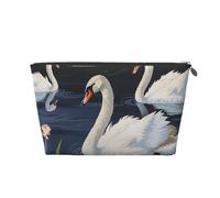 Beautiful White Swans on The Lake Printed Travel Cosmetic Bags with Silver Zipper Makeup Organizer Cosmetic Case Toiletry Bag for Women Mom Girls