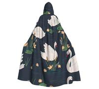 Beautiful White Swans On The Lake Printing 57.8 Inches Length Hooded Cloak, Adult Halloween Wizard Robe, Large Hood,Perfect For Cosplay