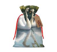 Beautiful White Swans On The Lake Printing Christmas Drawstring Gift Bags Holiday Present Sacks For Xmas Party Celebration