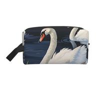 Beautiful White Swans on The Lake Prints Makeup Bags for Women Girls Large Capacity Zipper Cosmetic Bag Travel Toiletry Bag Organizer with Handle