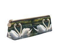Beautiful White Swans on The Lake Triangle Leather Case Multi Functional Cosmetic Bag Portable Makeup and Stationery Storage Bag , White, One Size, Lightweight, White, One Size, Lightweight