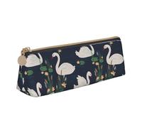 Beautiful White Swans on The Lake Triangle Leather Case Multi Functional Cosmetic Bag Portable Makeup and Stationery Storage Bag , White, One Size, Lightweight, White, One Size, Lightweight