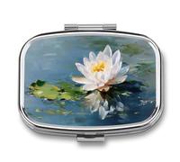 Beautiful White Water Lily Flower Pill Box 2 Compartment Portable Medicine Pill Case Travel Pill Organizer for Pocket Purse
