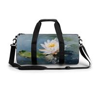 Beautiful White Water Lily Flower Travel Gym Bag for Women Men Cylindrical Duffle Bag Sport Workout Bag with Shoulder Strap