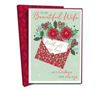 Beautiful Wife Christmas Card Boxed Luxury Lavish Embellished A4 Keepsake Card - Lavish - By Second Nature - Handmade, Festive, Heartfelt Message, Elegant, Keepsake, Eco-Friendly, Thoughtful Gift