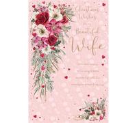 Beautiful Wife Christmas Card - Flowers, Hearts and Verse with an Embossed Foil Finish - By ICG