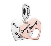 Beautiful Wife Forever Always Rose Gold Silver Love Heart Charm Compatible with Pandora Bracelets Women Anniversary Birthday Husband Her