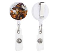 Beautiful Witch Pumpkins Autumn Leaves Retractable Badge Holder Reel Clip ID Card Holder for Doctor Nurse Student Office Worker